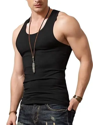 Produktbild: Herren Tanktop Gym Stringer Shirt Baumwolle Muskel Fitness Tanks Fitness Ärmelloser T-Shirt Schwarz M