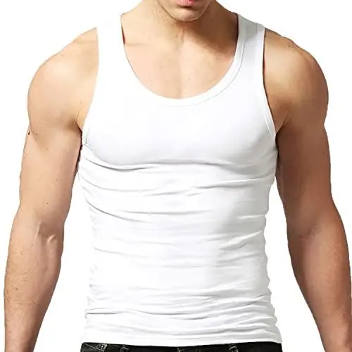 Produktbild: Herren Tanktop Gym Stringer Shirt Baumwolle Muskel Fitness Tanks Fitness Ärmelloser T-Shirt Weiss L