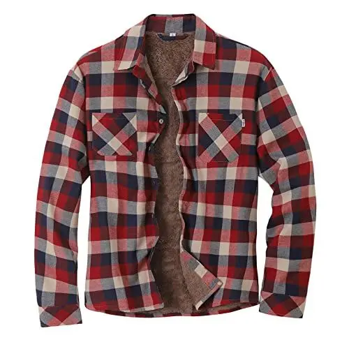 Produktbild: Herren Thermohemd Karo Holzfällerjacke Arbeitsjacke mit Plüschfell Fleece Innenfutter Flanelljacke Kariert warm gefüttert(Red,M)