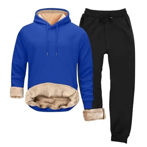 Produktbild: Herren Trainingsanzug Jogginganzug Set Sportanzug Warm Kuschelig Vlies Kapuzenpullover Sweatshirt Crew und Fußball Sporthose Freizeitanzug Hausanzug Tracksuit für Gym Tracksuit