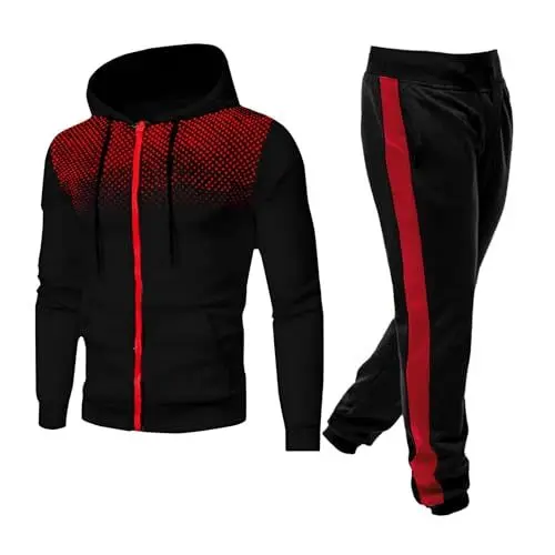 Produktbild: Herren Trainingsanzug und Jogginganzug - Sportanzug für Männer mit Langarm Reißverschluss, Fitness Sporthose Trainingsanzug Herren Baumwolle 80Er Jahre Outfit Herren Party Hemd Fitnesskleidung MäNner