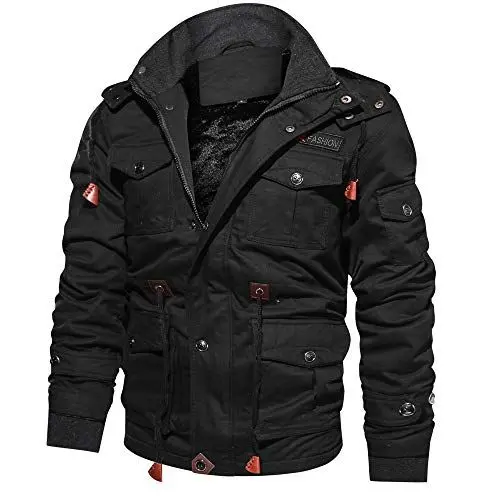 Produktbild: Herren Übergangsjacke Leicht Winter Jacke Herbstjacke Fliegerjacke Stehkragen Bomberjacke Baumwolle Army Feldjacke Cargo Jacke Männer Blouson Windbreaker(Black,4XL)