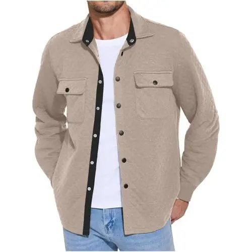 Produktbild: Herren Übergangsjacke Mit Taschen Hemdjacke Motorradjacke Herren Sommer Wintermantel Dünne Softshelljacke Fleecejacke Business Jacke Herren Sportjacke Übergangsjacke Herren Bomberjacke（Khaki，M）