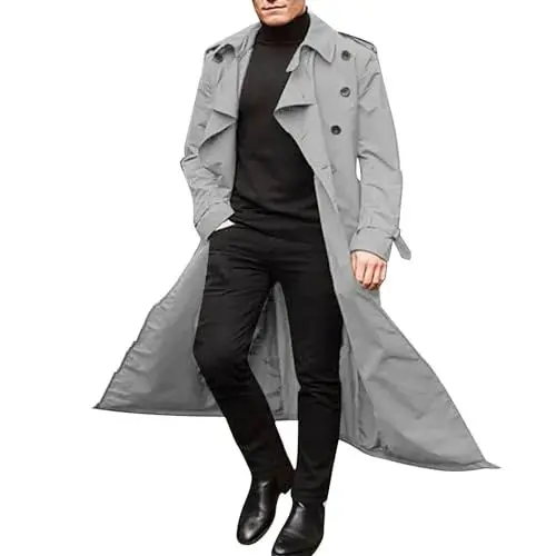 Produktbild: Herren Urban Trenchcoat Winter Große Größen Zweireihige Peacoat Schwarz Übergangsjacke Lang Wintermantel Winddicht Wärme Outdoor Herrenmäntel Windbreaker S-XXL