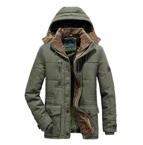 Produktbild: Herren Winter Parka, Winddicht, Mit Kapuze, Dickes Fleece, Warm – Klassische Freizeitjacke Für Herren