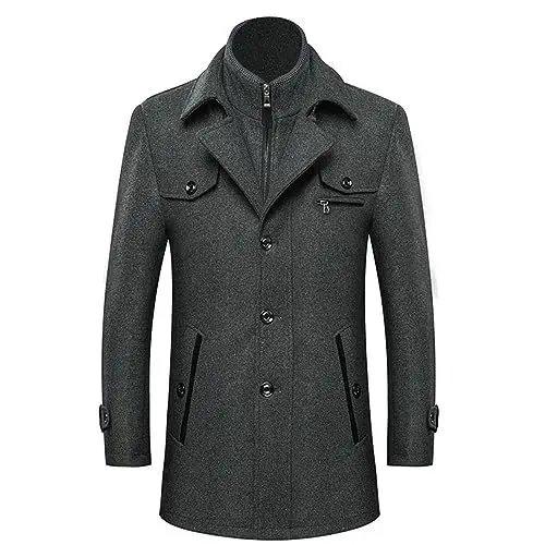 Produktbild: Herren Wintermantel Kurzmantel Wollmantel Stehkragen Herren Mantel Warm Kurz Slim Fit Winterjacke für Business Freizeit Peacoat Herren Casual(Grey,L)