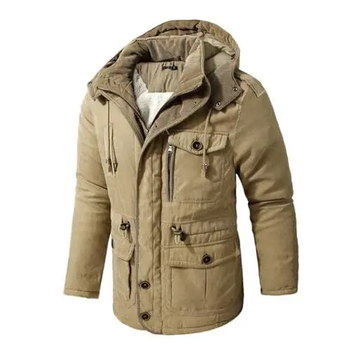 Produktbild: Herren Winterparka Mit Kapuze, Windjacke, Baumwolle, Gepolstert, Dicker Mantel, Schlanke Fleecejacken, Klassische Warme Parkas