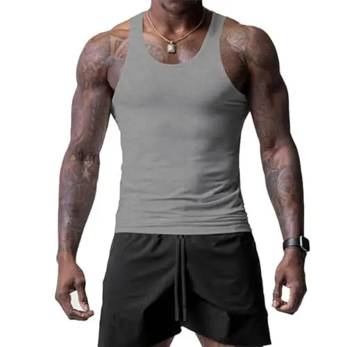 Produktbild: Herren Workout Bodybuilding Tanktops Athletisches Training Gym Shirts Weste Baumwolle abgeschnittenes ärmelloses Muskel-T-Shirt L