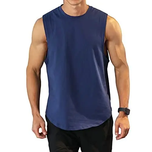 Produktbild: Herren Tanktop Gym Tshirt Baumwolle Muskel Fitness Training Laufshirt Fitness Tanks Ärmelloser Shirt 2032 Navy blau L