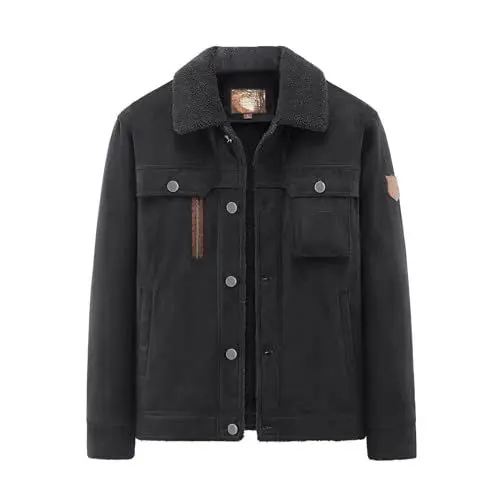 Produktbild: Herren down Mantel Herren Herbst/Winter Verdickter Kragen LammfleecePraktischer Mantel Winter Einfarbige Jacke (Black, XXXXXL)