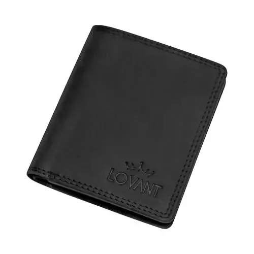 Produktbild: Leder Geldbörse Herren mit RFID Schutz I Portemonnaie Klein mit Münzfach I 9 Fächer I Echtleder Geldbeutel für Männer I 2 Geldscheinfächern I Slim Wallet mit Geschenkbox I Brieftasche Wallet braun