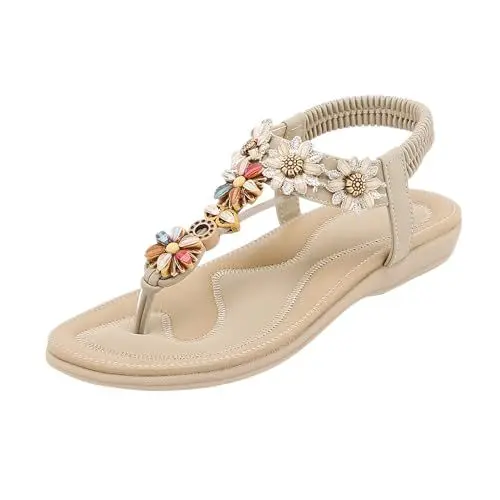 Produktbild: herren schuhe sneaker 2024 Sommer Sommer Damen Sandalen Strass GroÃŸe GröÃŸe Blume bestickt Flache Sandale Urlaub Strand Zuhause Wohnungen Schuhe Urlaub Z-889 Beige 6