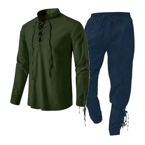 Produktbild: Herrenanzug Blau Mittelalterliches Herrenbekleidungsset Herrenbekleidungsset mit Leinenhemd Mittelalterliches Herrenhemd Mittelalterliche Hose mit Knöchelriemen Weste Herren Softshell (AG, S)