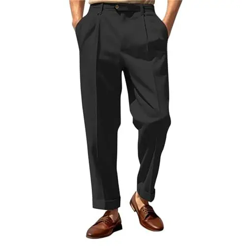 Produktbild: Herren-Anzughose mit Bundfalte und erweiterbarem Bund, klassisch geschnittene Oberbekleidung 3/4 Hose Herren (Black, M)