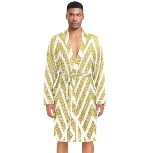 Produktbild: Herren-Bademantel, normale Linien, Muster, langärmelig, leicht, Loungewear, Nachtwäsche, Nachtwäsche, mehrfarbig, XL