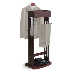 Produktbild: Herrendiener aus Holz, Freistehender Kleiderständer für Damen & Herren mit oberer Schublade, multifunktionaler Anzugdiener mit Kleiderbügel Hosenbügelund und Bindegürtelstange für Schlafzimmer(A)