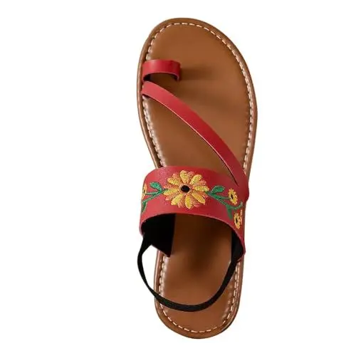 Produktbild: Herrenhausschuhe GröÃŸe 14 2024 Sommer Damen-Sandalen mit dicker Sohle einfarbig elastisch eine Linie runde Spitze rechteckiger Absatz Schnalle Slope-Absatz J-016 Red 6