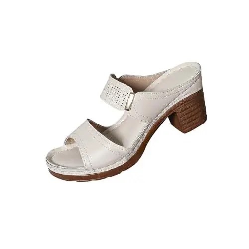 Produktbild: Herrenhausschuhe Größe 10 2024 Fallen Sandalen für Damen. Elegante Damen-Ballerinas, Flip-Flops, Slip-on-Slide-Schuhe mit mittlerem Absatz, bequemer Cut-Out, sommerliche, elegante Absätze White 41