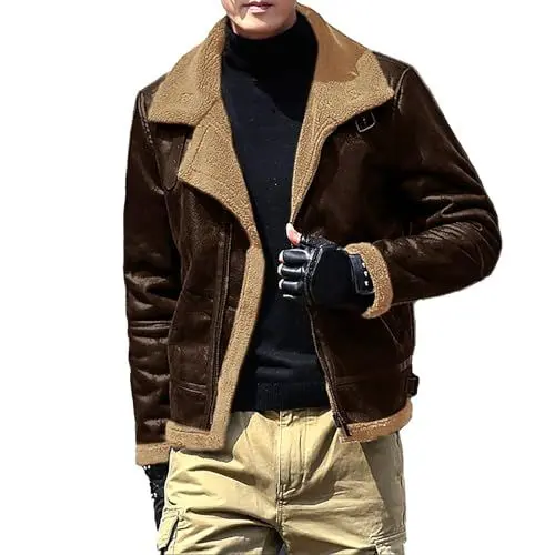 Produktbild: Herrenjacke aus und integriertem Lamm mit verdickter Wildlederjacke für Wärme Sommer Männer (Coffee, XXXXL)
