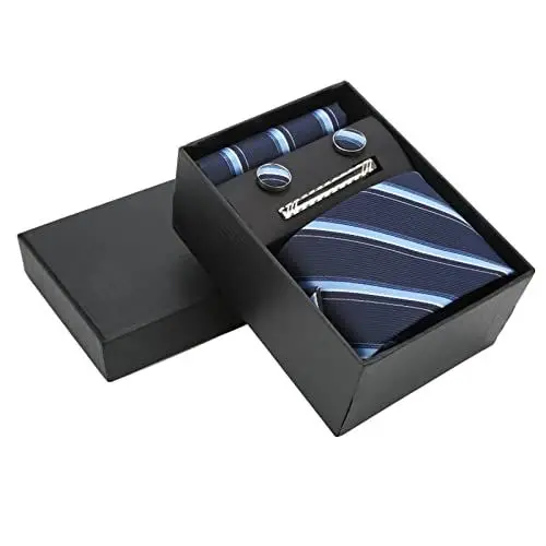 Produktbild: Herren-Krawatten-Set, klassisches Design, Polyester-Seiden-Material Herren-Krawatten blau gestreift für Hochzeiten für Partys für Konferenzen
