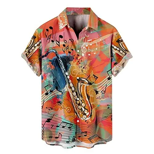 Produktbild: Herrenmode Frühling Sommer Top Shirt Lässige Kurzarm Strand Bedruckte Tops Elegantes Lässiges Blusenhemd Herren Hemd Langarm Modern Fit (L,Orange)