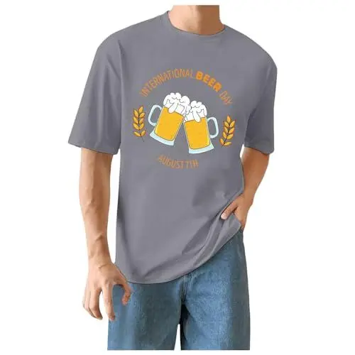 Produktbild: Herrenmode Kurzarm T-Shirt für den Sommer Freizeitoberteile Oktoberfest Drucke Sportliche Designs für Männer Bequeme Atemaktive Shirts (Grau, XXXL)