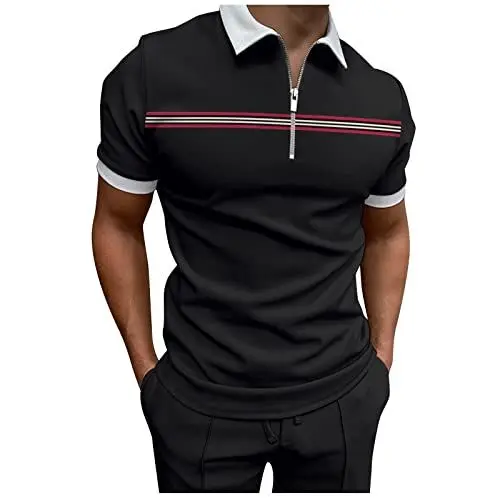 Produktbild: Herren-Polo-Shirts, kurzärmelig, Frühlings- und Sommermode, lockeres Revers, Reißverschluss, 3D-Digitaldruck, kurzärmeliges Oberteil, T-Shirt, Top, langes T-Shirt, Poloshirts für Herren, Erwachsene,
