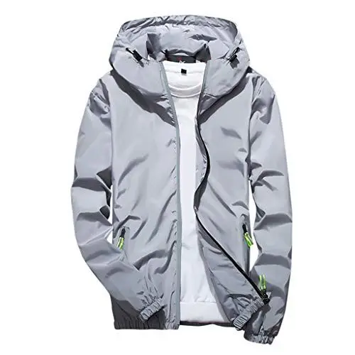 Produktbild: Regenjacke Herren Reflektierende Jacke mit Kapuze Leichte Fahrrad Softshelljacke Herren Wasserdicht Pullover Packbare Windjacke Atmungsaktive Softshelljacke für Wandern Laufen Outdoor Grau 7XL