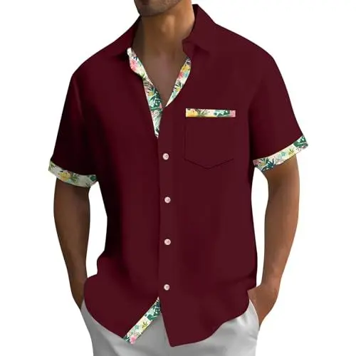 Produktbild: Herren-T-Shirt Herren Leinenhemd Kurzarm Polohemden Herren Kurzarm Hemd Sommer Herren Polo Hemd Herren Tshirt Herren Rot Men's Polos Herren Mode Polo Shirts T Shirt Slim Rot XL