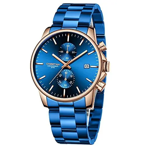 Produktbild: Herrenuhren mit lässiger wasserdichter Chronographen Quarzuhr aus Edelstahl und Metall, Auto Date in farbenfrohen Zeigern