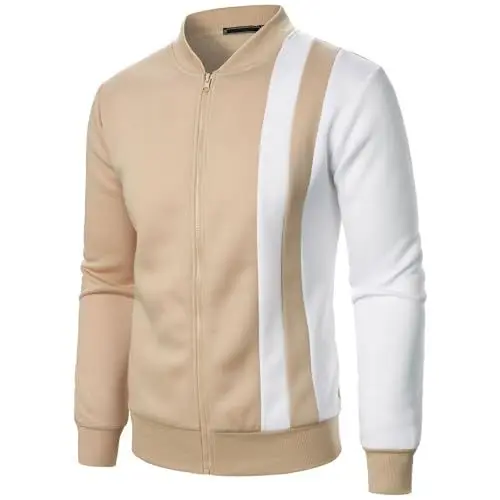 Produktbild: Herren-Winter-Stehkragenjacke Jacke Modische Colour-Blocking Cardigan-Jacke Lässige mit Reißverschluss Motorradjacke Winddicht Warme Mantel Beige L