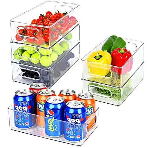 Produktbild: Herrfilk Kühlschrank Organizer 6er Set, Durchsichtig Stapelbare Aufbewahrungsbox mit Griff, Tidy Fridge Organizer Set, Kühlschrankbox Set für Küchen, Küchenschrank, Schränke -BPA Frei, Mittel