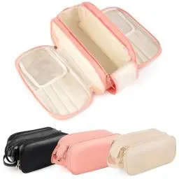 Produktbild: HERYEBING Kosmetiktasche Reise Kulturtasche Damen Kulturbeutel, PU-Leder Kosmetikkoffer mit Makeup Pinsel Fach, Groß Schminktasche Schminkkoffer wasserdichte Waschtasche mit Tragegriff (Rosa)