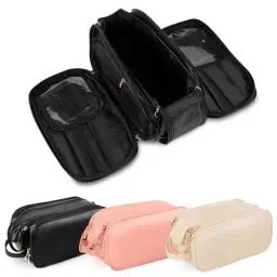 Produktbild: HERYEBING Kosmetiktasche Reise Kulturtasche Damen Kulturbeutel Schminktasche, PU-Leder Kosmetikkoffer mit Makeup Pinsel Fach, Groß wasserdichte Waschtasche mit Tragegriff für Herren (Schwarz)