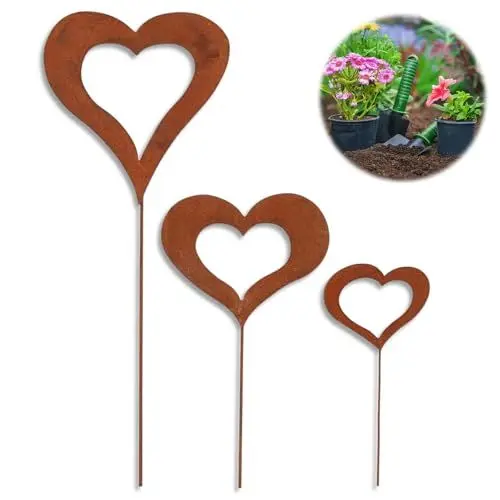 Produktbild: Herz Gartenstecker, 3 stück Gartendeko Rost, Herzen Stecker Gartendeko, Herzen Gartenstecker Metall, Pflanzenstecker, Rost Deko für Garten für Gartendekoration Frühling Deko