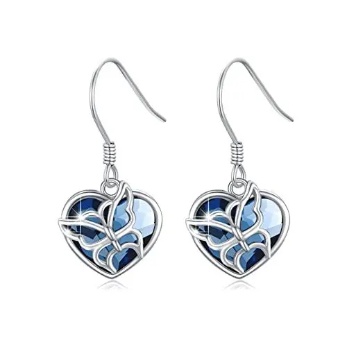 Produktbild: Herz Kristall Ohrringe für Damen 925 Sterling Silber Schmetterling Hänge Ohrringe Schmuck Geschenke für Mädchen Frauen Mutter Freundin