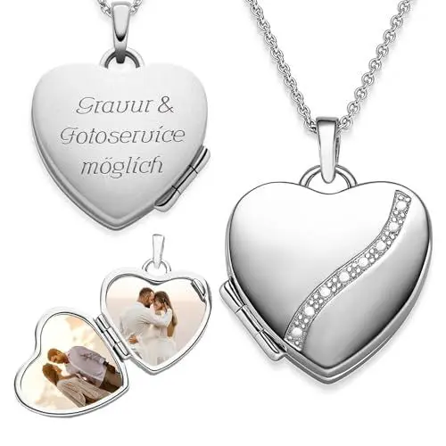 Produktbild: Herz Medaillon zum Öffnen für Bilder Silber 925 | Kette Damen Medallion mit Bild | Foto Amulett Anhänger Herzmedallion | Geschenk Frauen Freundin