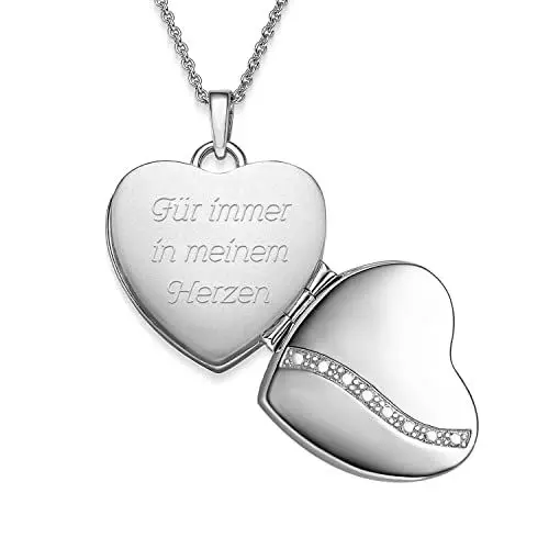 Produktbild: Herz Medaillon zum Öffnen für Bilder Silber 925 | Kette Damen Medallion mit Bild | Foto Amulett Anhänger Herzmedallion | Halskette mit Gravur | Herzkette Kettenanhänger aufklappbar | Liebesgeschenk
