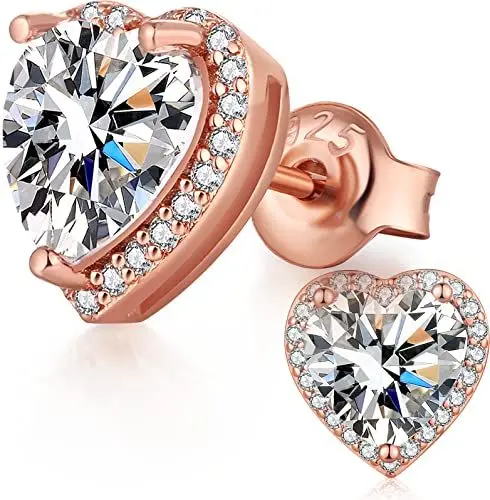 Produktbild: Herz Ohrstecker Roségold 925 Silber Ohrringe stecker damen Mädchen Zirkonia