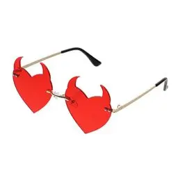 Produktbild: Herz Randlose Sonnenbrille Rahmenlose Brille: Halloween Sonnenbrille Teufel Sonnenbrille Grau Party Brille für Party Nachtclub Bar Tanz Foto Requisiten, rot, Medium