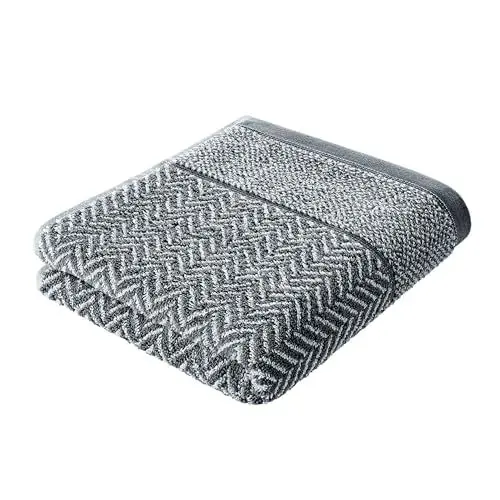 Produktbild: herzbach home Handtuch Duschtuch 100% Baumwolle Gemustert (Anthrazit/Weiß, Duschtuch 70x140 cm)