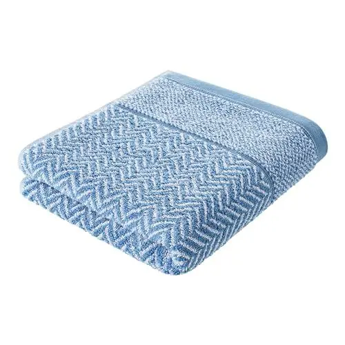 Produktbild: herzbach home Handtuch Duschtuch 100% Baumwolle Gemustert (Blau/Weiß, Duschtuch 70x140 cm)