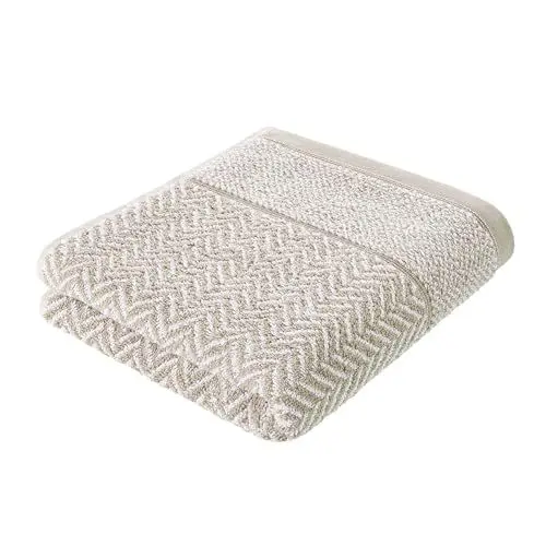 Produktbild: herzbach home Handtuch Duschtuch 100% Baumwolle Gemustert (Sandgrau/Weiß, Duschtuch 70x140 cm)