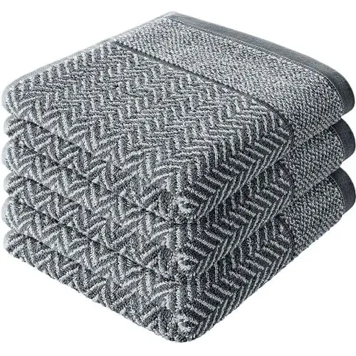 Produktbild: herzbach home Handtuch Set 100% Baumwolle Gemustert (Anthrazit/Weiß, 3 Handtücher 50x100 cm)