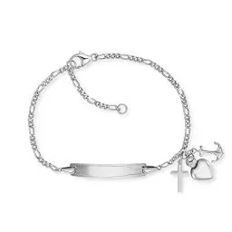 Produktbild: Herzengel Mädchen Kinder Armband aus Sterling Silber mit Kreuz, Herz und Anker Anhängern - mit Gravurplatte - Karabinerverschluss - längenverstellbar - nickelfrei