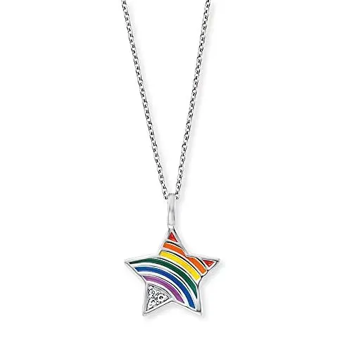 Produktbild: Herzengel Mädchen Kinder Halskette aus Sterling Silber und einem Anhänger mit buntem Stern-Regenbogen aus Emaille - Karabinerverschluss - längenverstellbar - nickelfrei