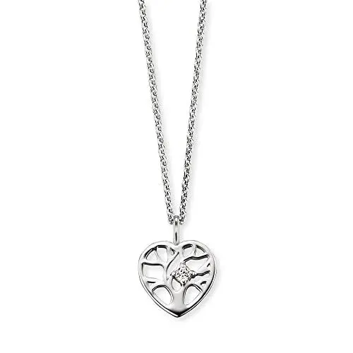 Produktbild: Herzengel Mädchen Kinder Halskette aus Sterling Silber und einem Lebensbaum Anhänger mit Herz Symbol und Zirkonia Stein - Karabinerverschluss - längenverstellbar - nickelfrei