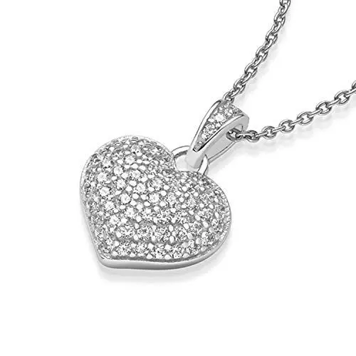 Produktbild: Herz-Kette Silber 925 Kette Zirkonia Stein Damen +GRATIS Etui mit *Doppelherz* Gravur Echt-Silber Halskette Herz-Anhänger Herzchenkette Silberkette Freundin Frauen Freundin klein FF72SS925ZIFA45-9
