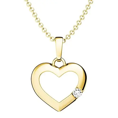Produktbild: Herzkette Gold Damen Zirkonia Stein Damen-Kette GRATIS Etui mit Gravur (Silber 925 vergoldet) Echt-Schmuck Herz-Anhänger Halskette wie Diamant Gold-Kette Frauen Freundin klein fein FF518VGGGZIFA45