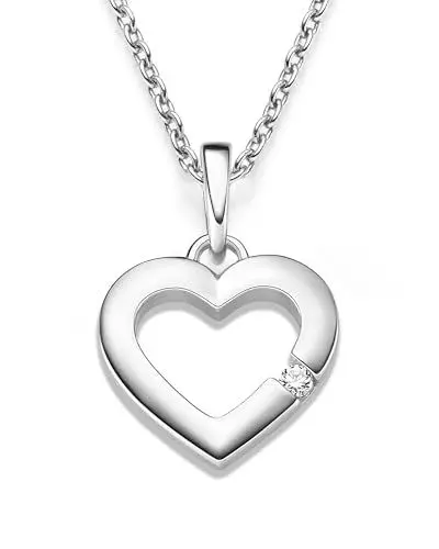 Produktbild: Herzkette Silber 925 I Halskette Damen Kette mit Herzanhänger und Zirkonia Stein I Echtsilber Anhänger Echt Silberkette mit Herz für Frauen Schmuck Geschenk für Sie Frau Mama Freundin Ehefrau Mutter